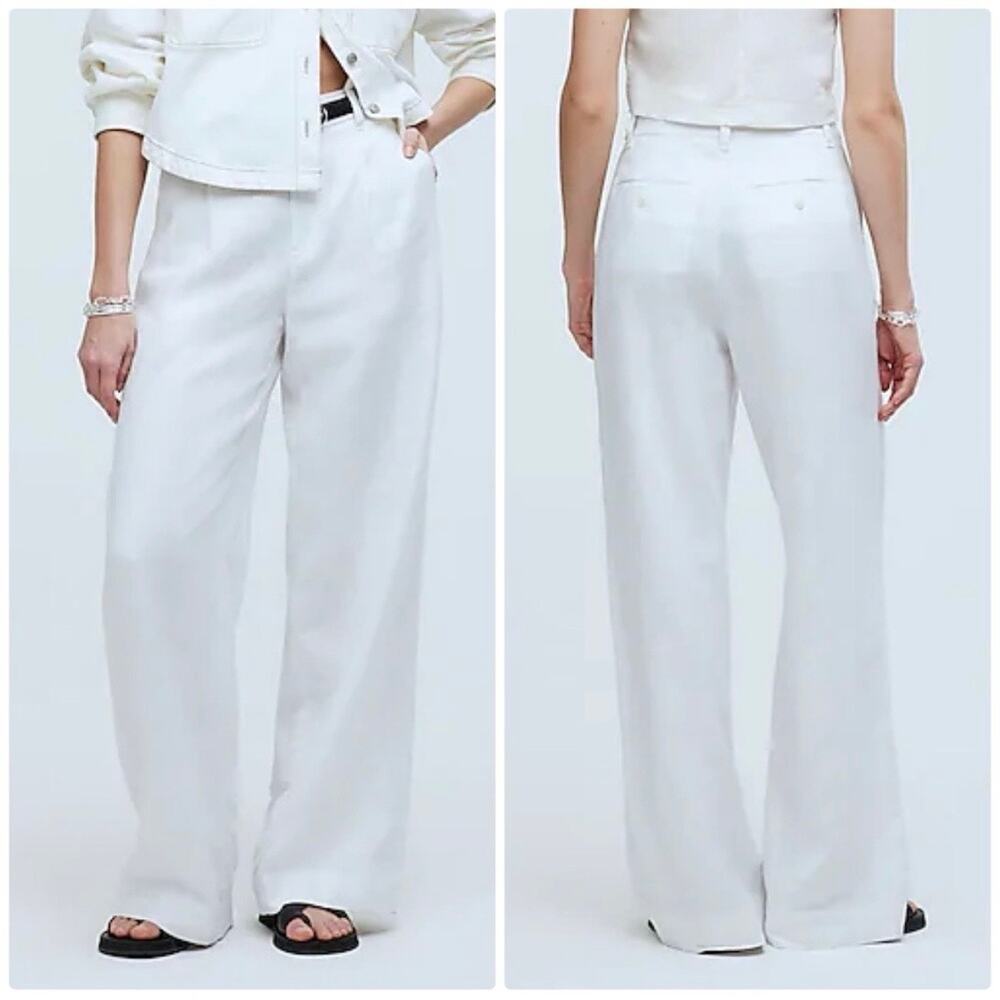 madewell the harlow wide-leg pant in 100% linen eyelet white nl450 women size 6